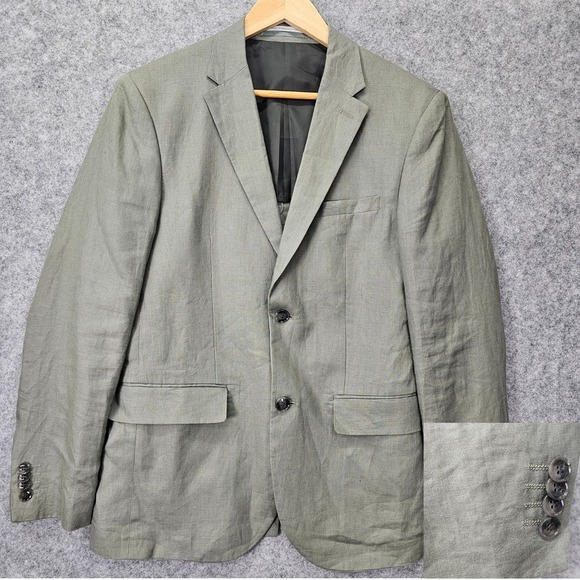 HM Linen Blazer Mens 36R XS Sage Green Slim Fit Sport CoatLight Summer Unlined